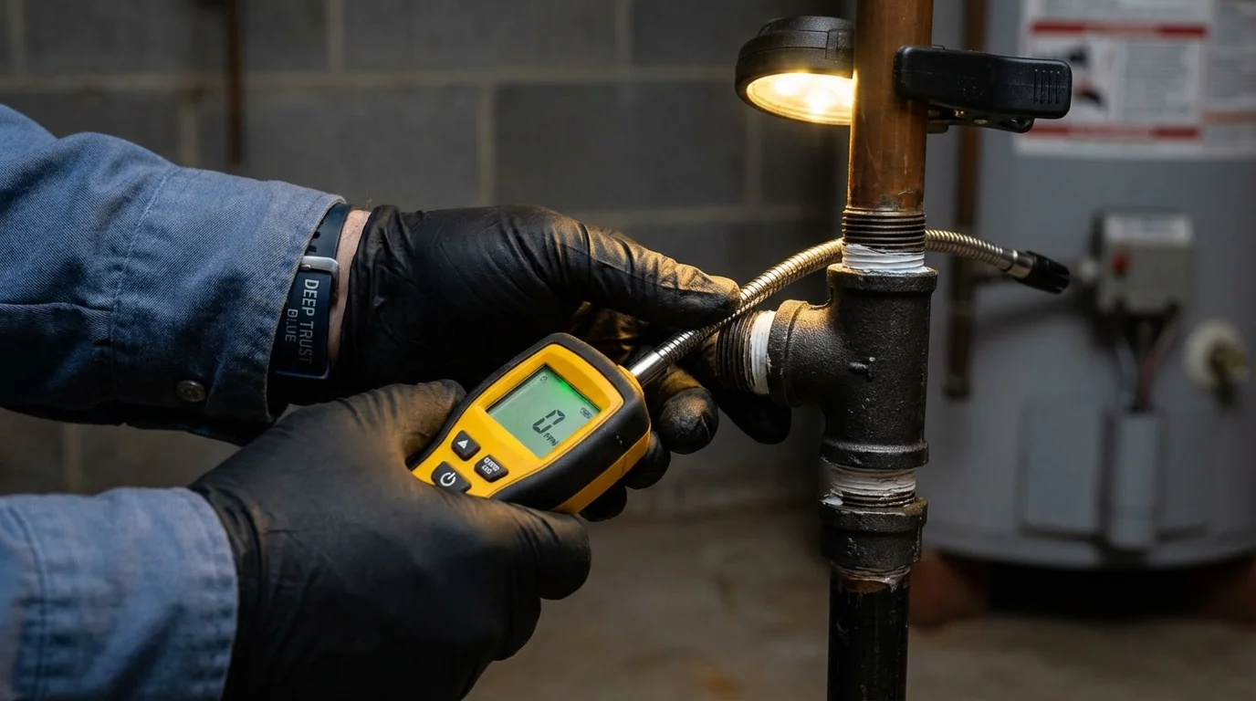 Gas leak detection with electronic sniffer by Johns Plumbing LLC in Clio