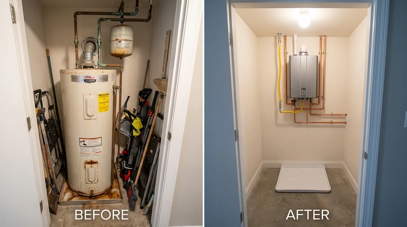 Tank water heater versus wall-mounted tankless unit comparison for Clio, MI homeowners